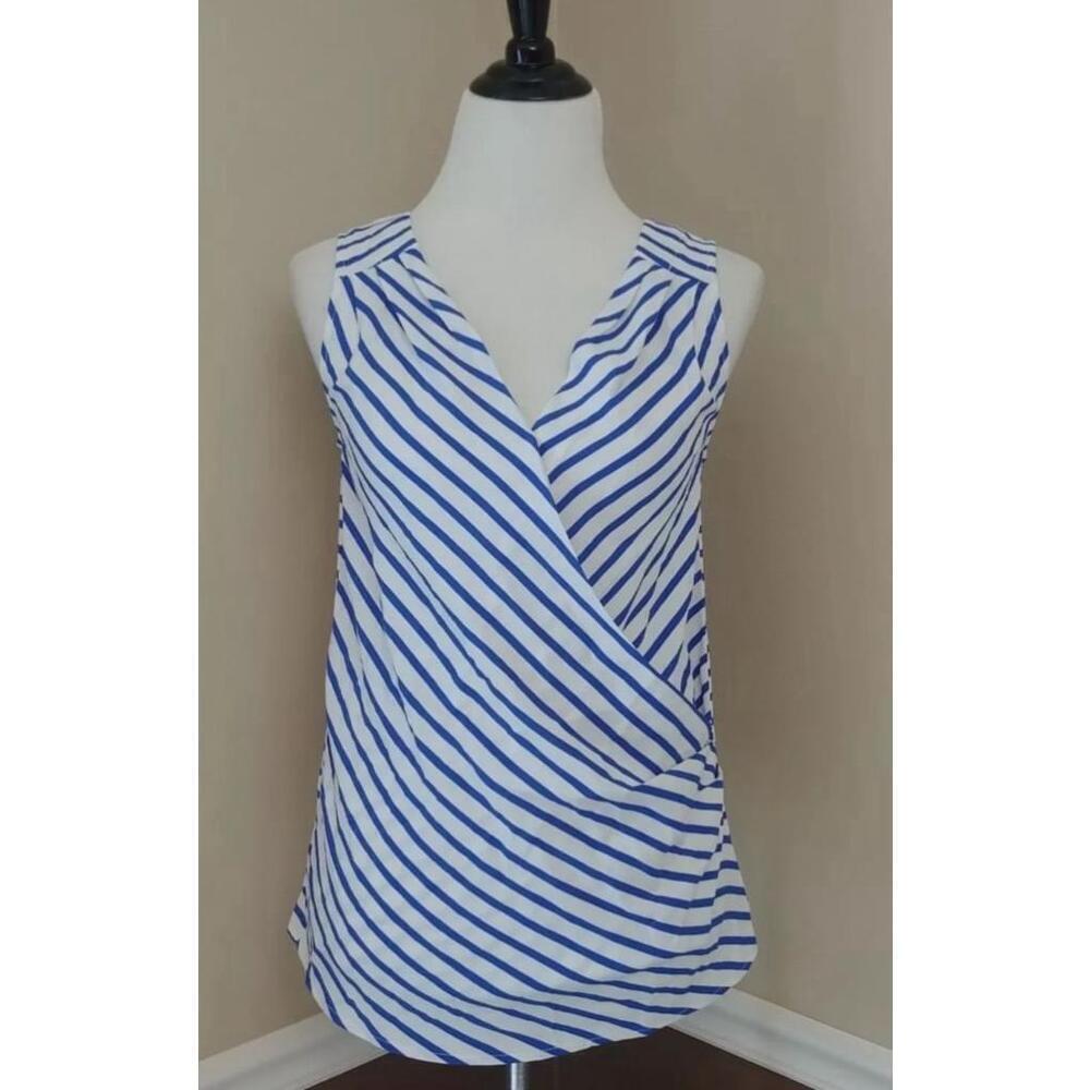 Blue & White Stripe Wrap Front Sleeveless Blouse Modcloth Size XS Fits S-M NEW